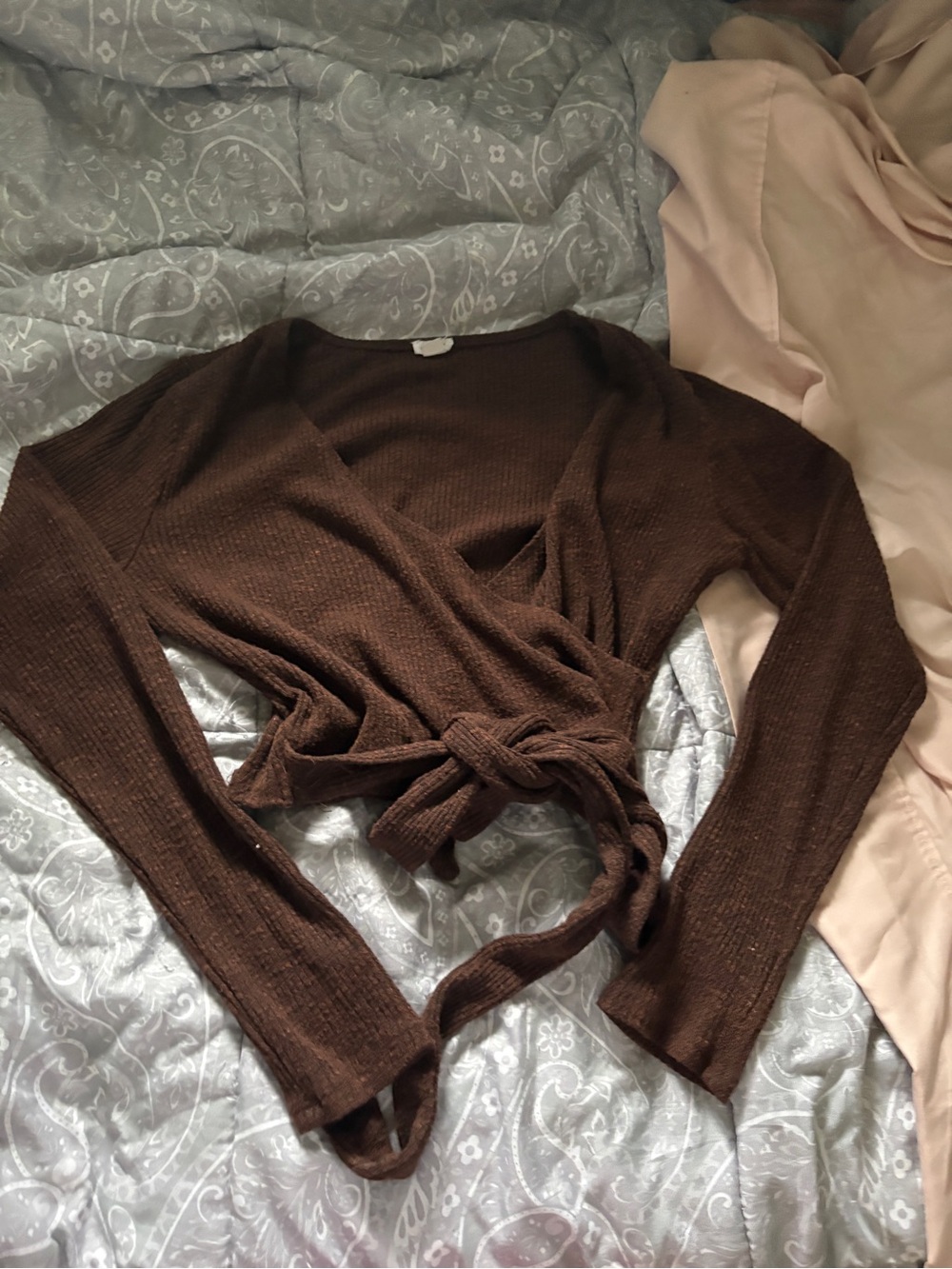 Garage Brown Tie-Front Wrap Top